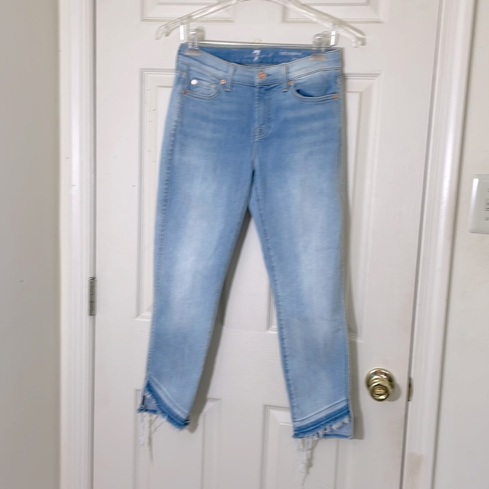 7 For All Mankind Bohemian Light Blue Cross Ankle Jeans Size 26